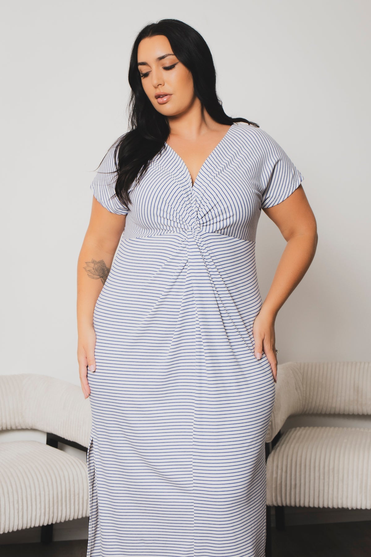 Plus Size Cayce Front Twist  Maxi Dress  - Blue
