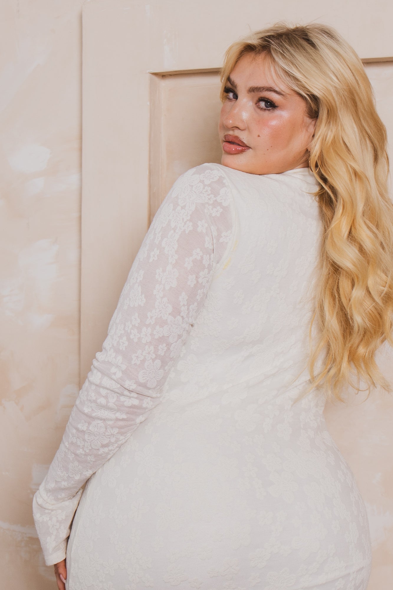Plus Size Celeste Lace Cutout Dress- Ivory