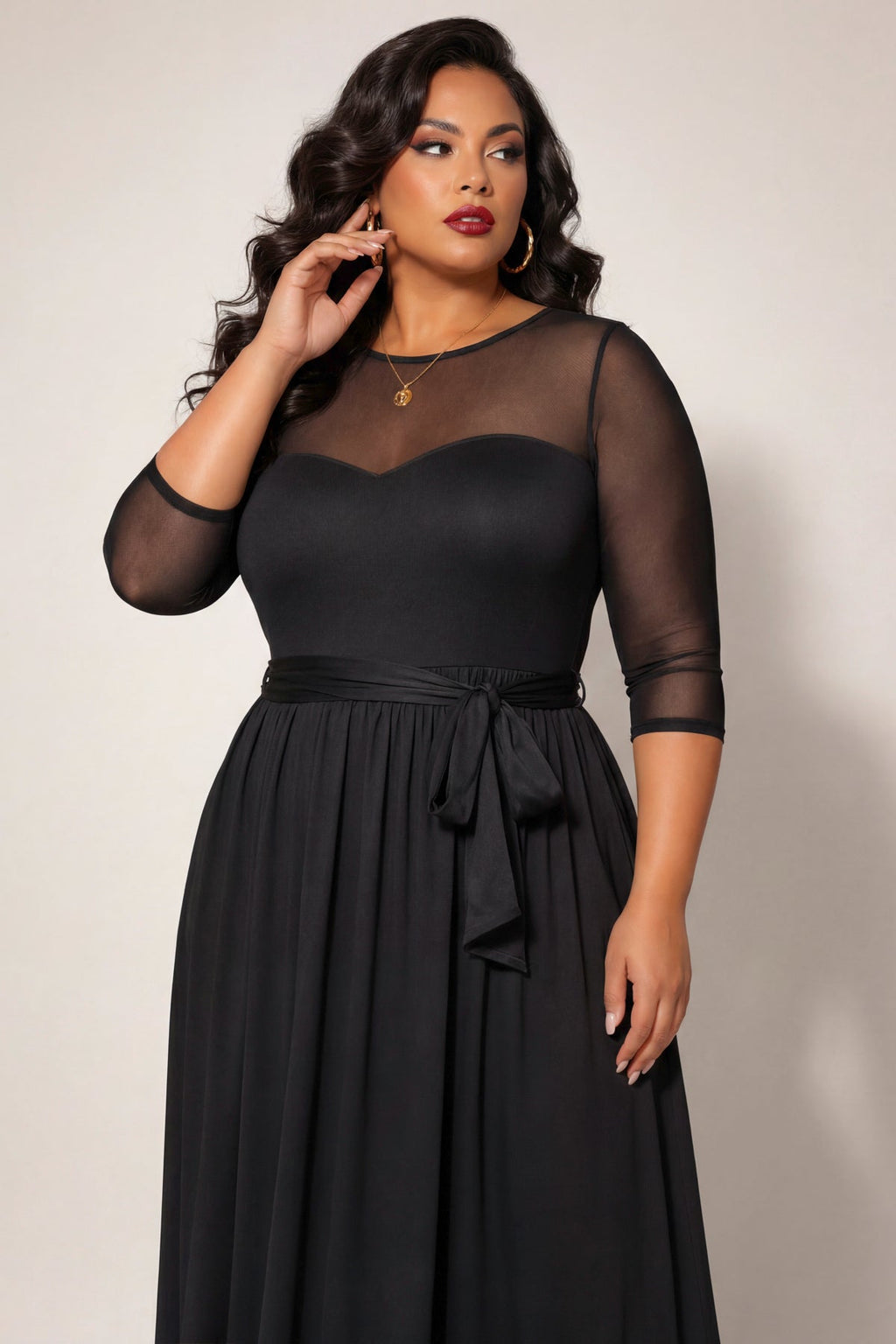 Plus Size Celeste Mesh Maxi Dress- Black