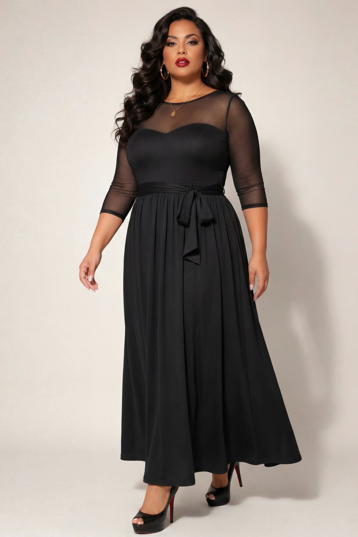 Plus Size Celeste Mesh Maxi Dress- Black
