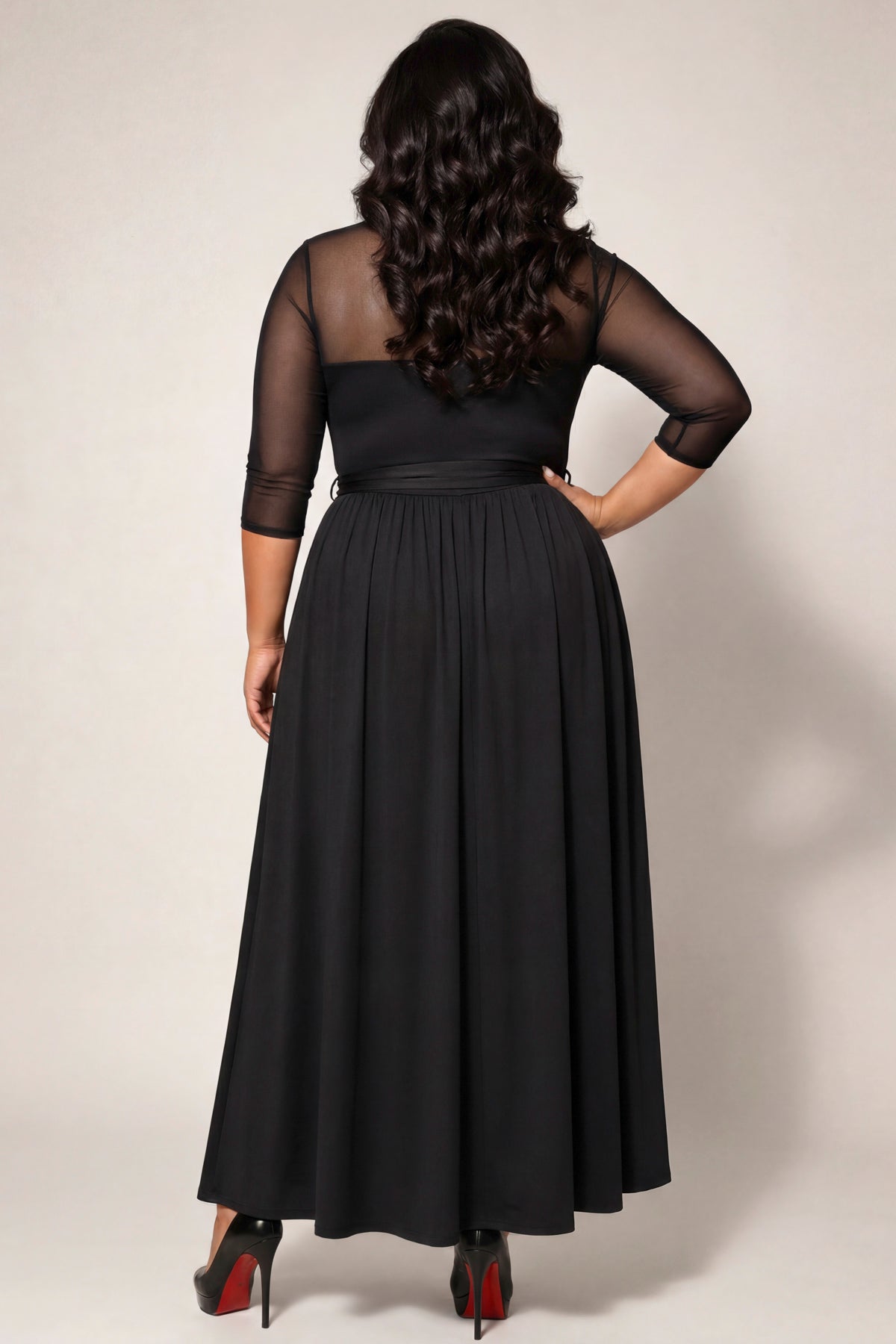 Plus Size Celeste Mesh Maxi Dress- Black