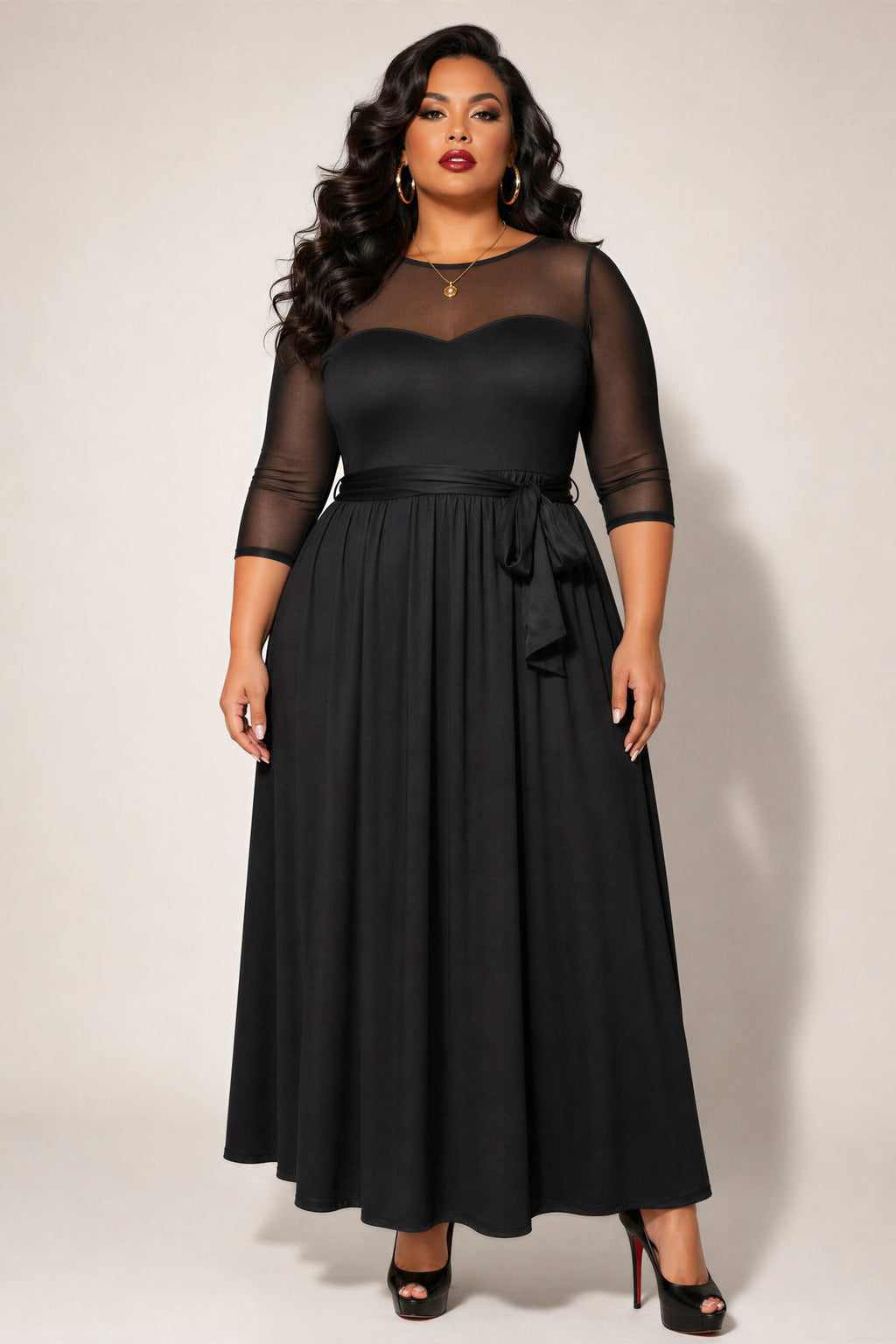 Plus Size Celeste Mesh Maxi Dress- Black