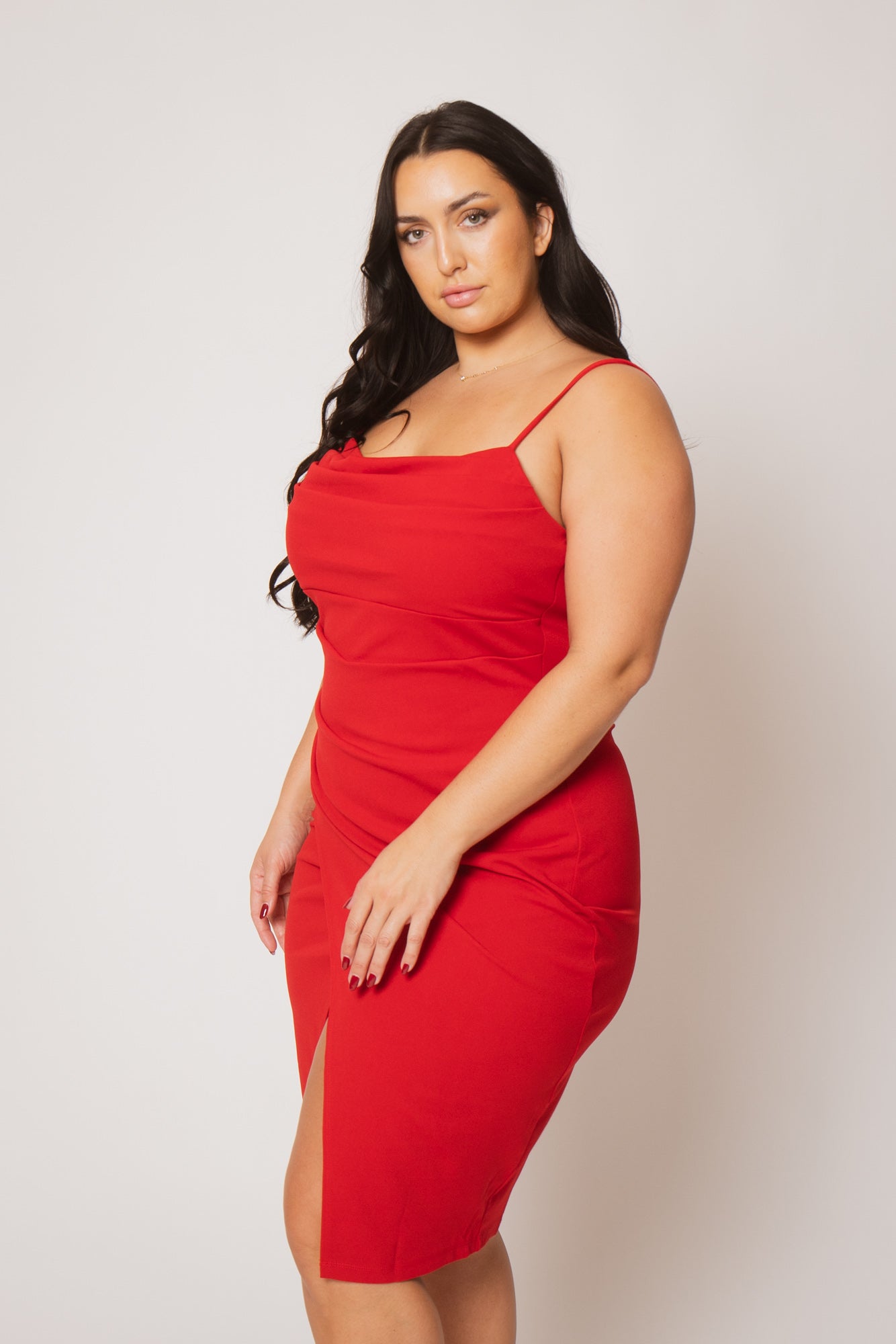 Plus Size Celine Drape Midi Dress - Red