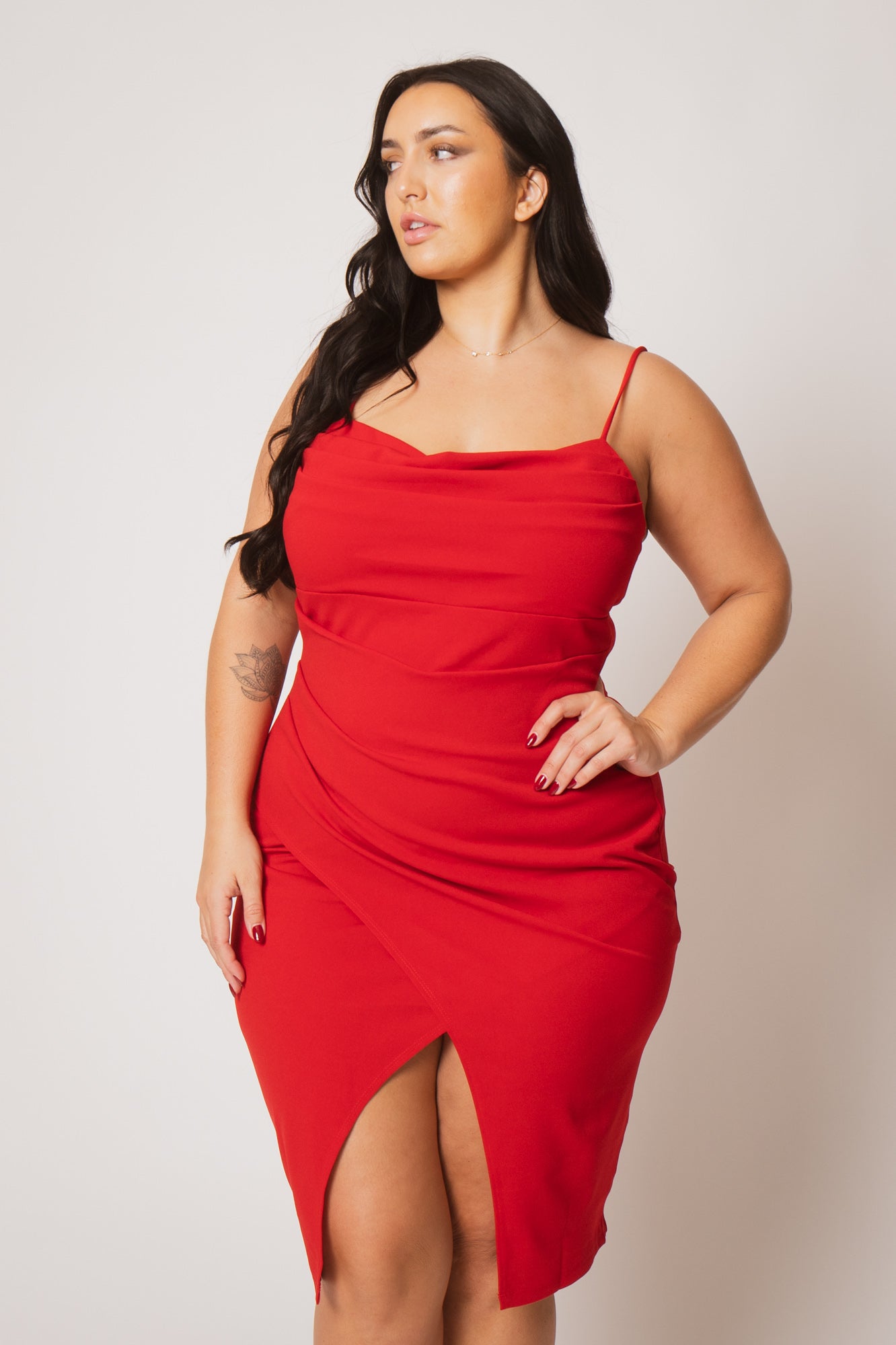 Plus Size Celine Drape Midi Dress - Red