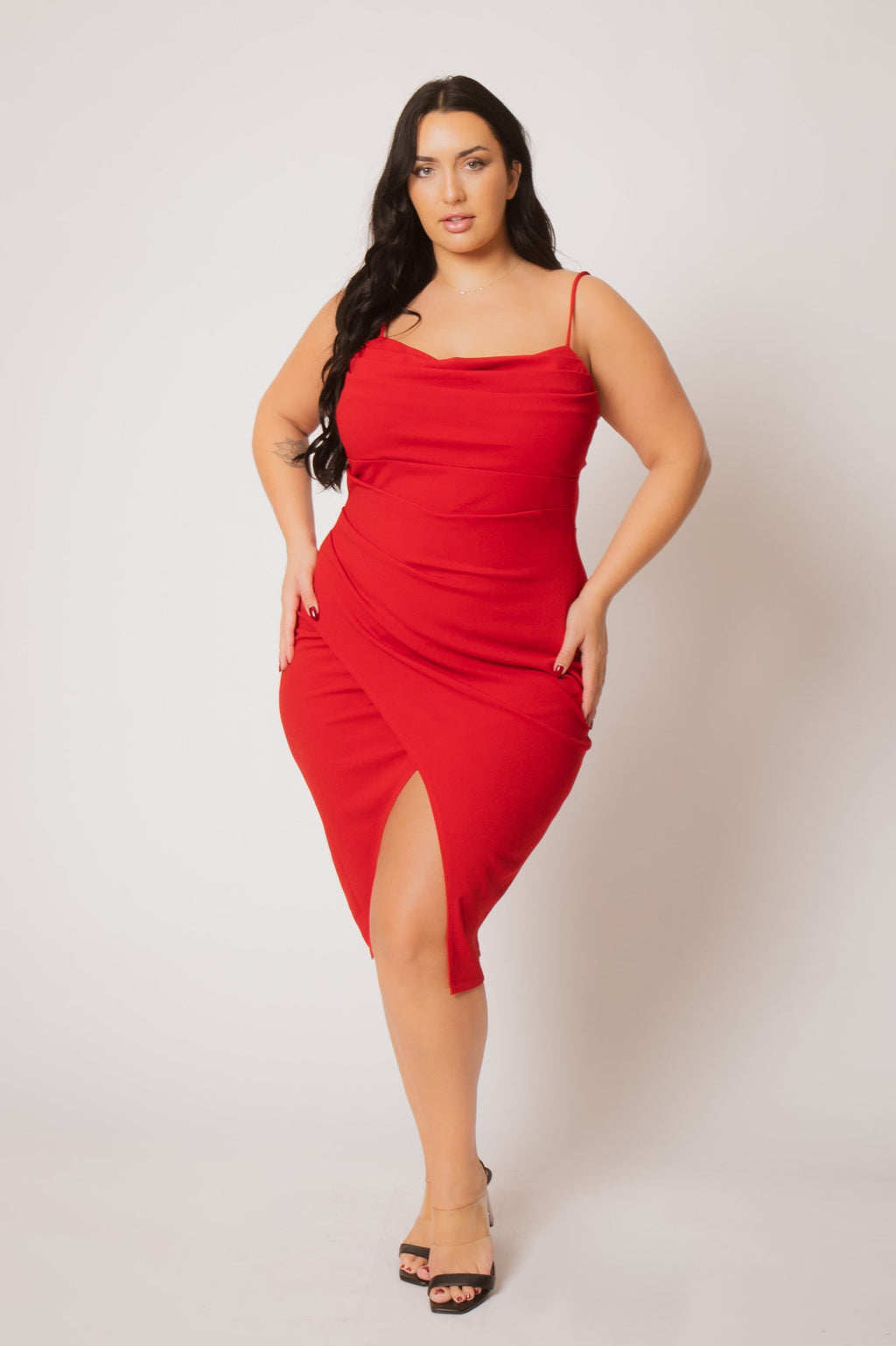 Plus Size Celine Drape Midi Dress - Red