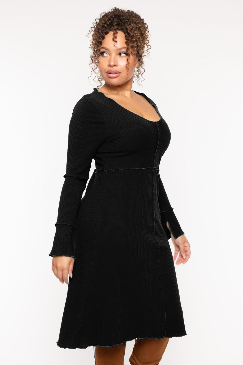 Plus Size Charlene Ribbed  Dress - Black