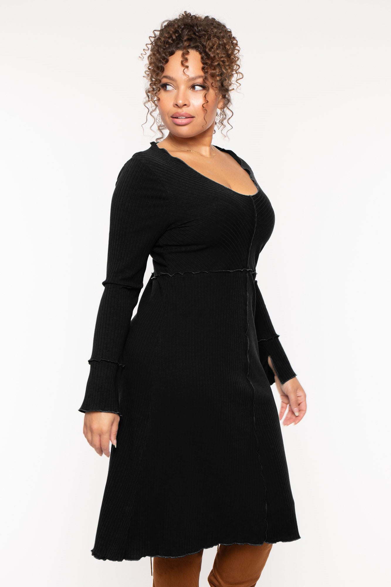Plus Size Charlene Ribbed  Dress - Black
