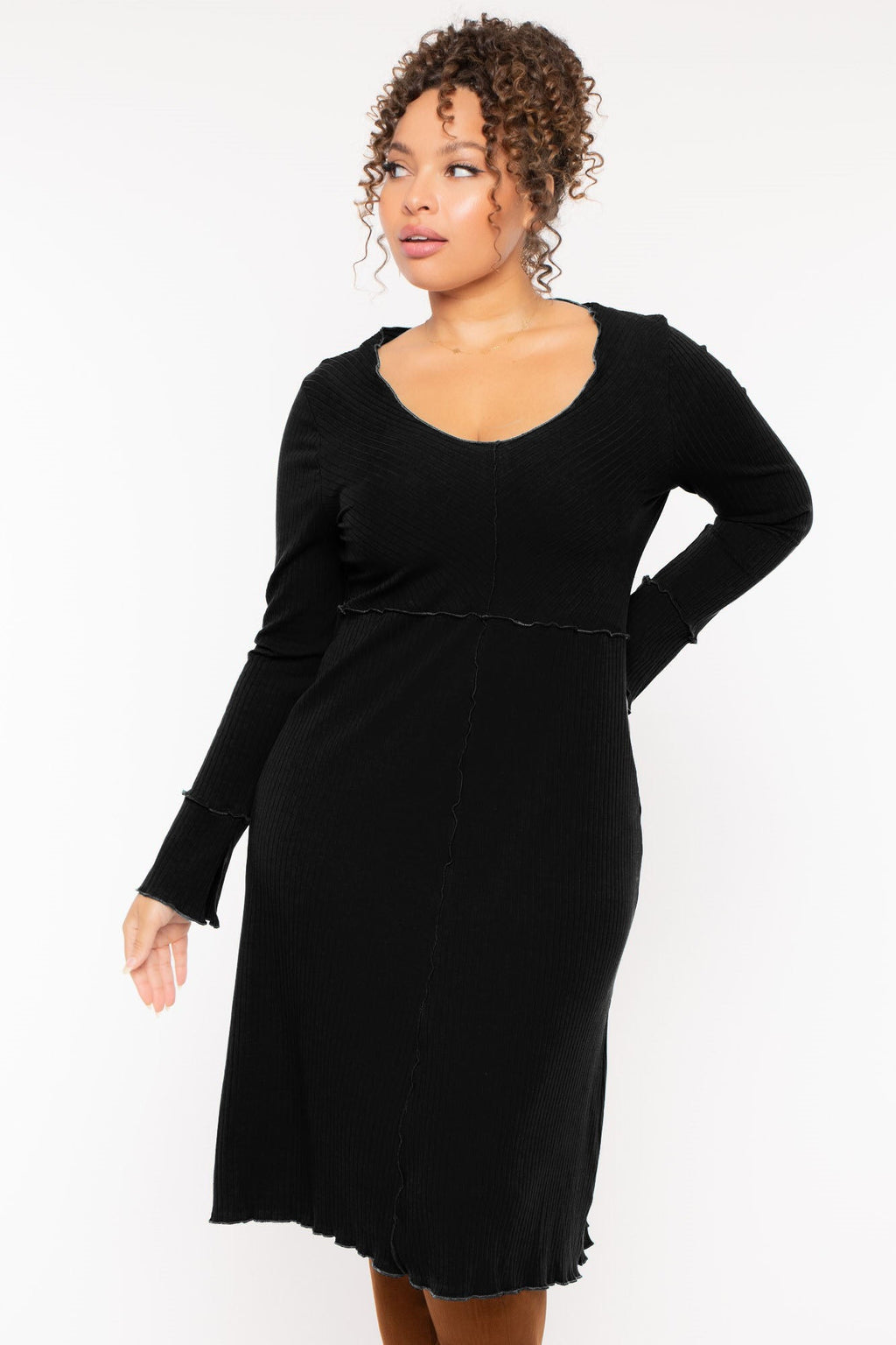 Plus Size Charlene Ribbed  Dress - Black