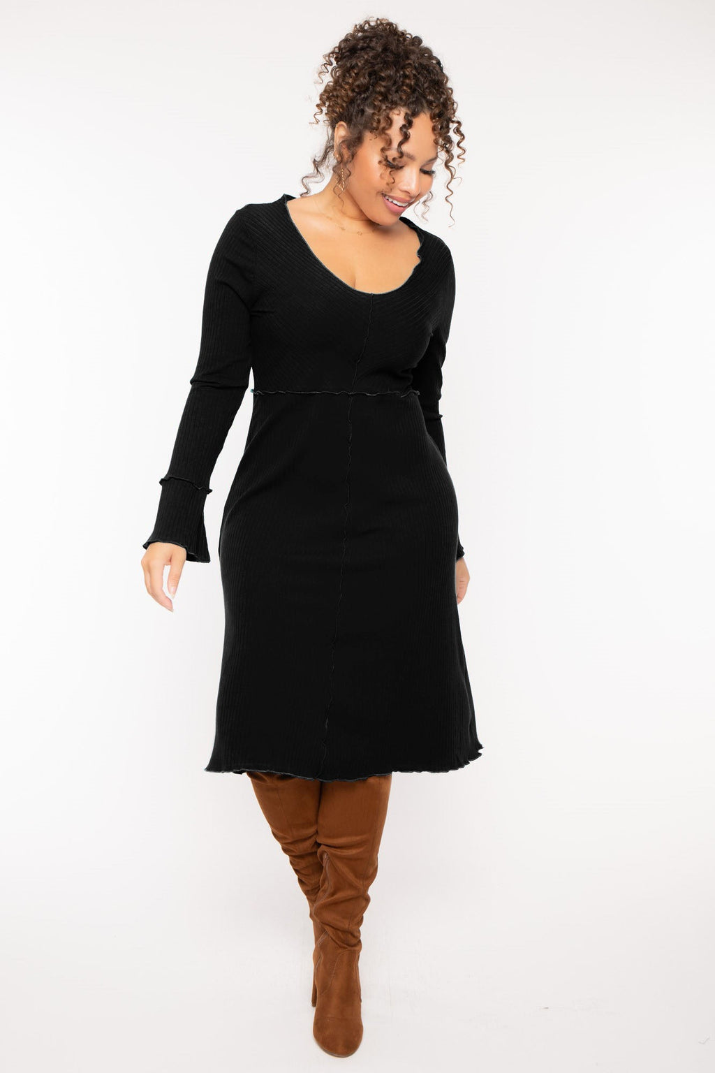 Plus Size Charlene Ribbed  Dress - Black