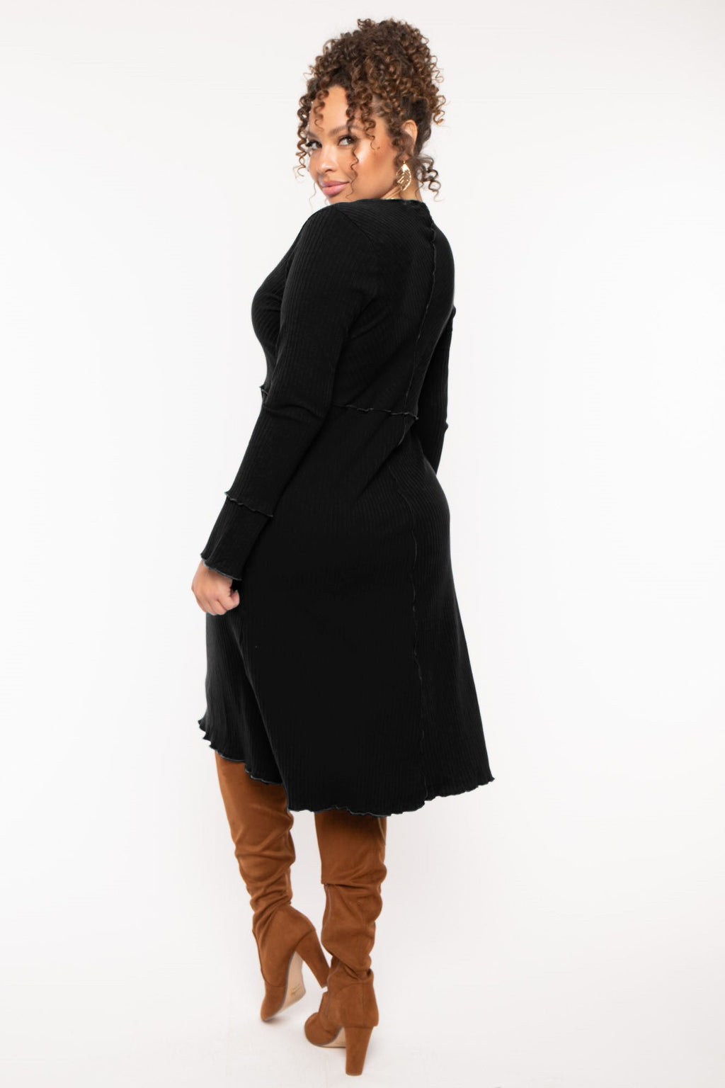 Plus Size Charlene Ribbed  Dress - Black