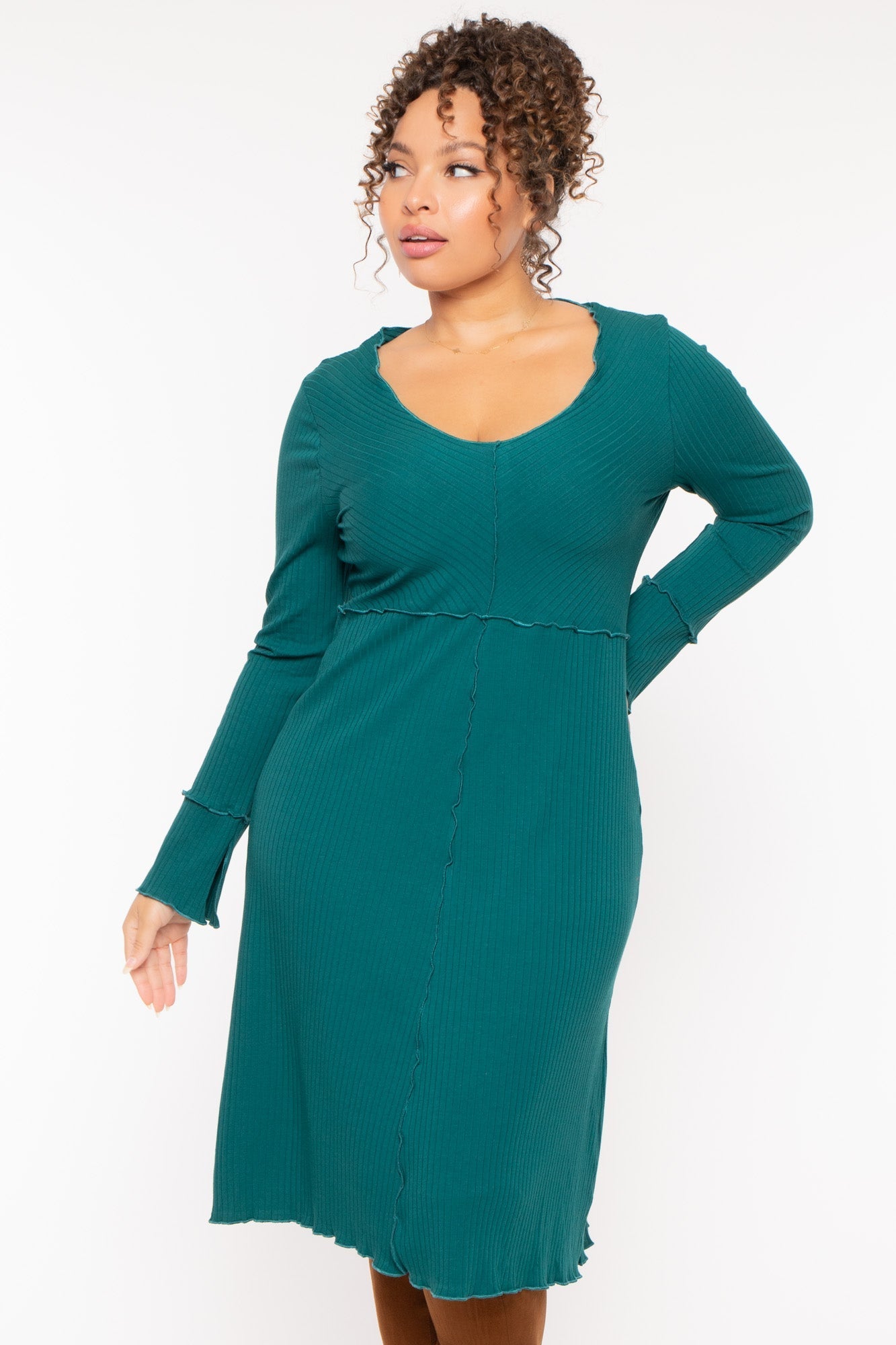 Plus Size Charlene Ribbed  Dress - Hunter Green