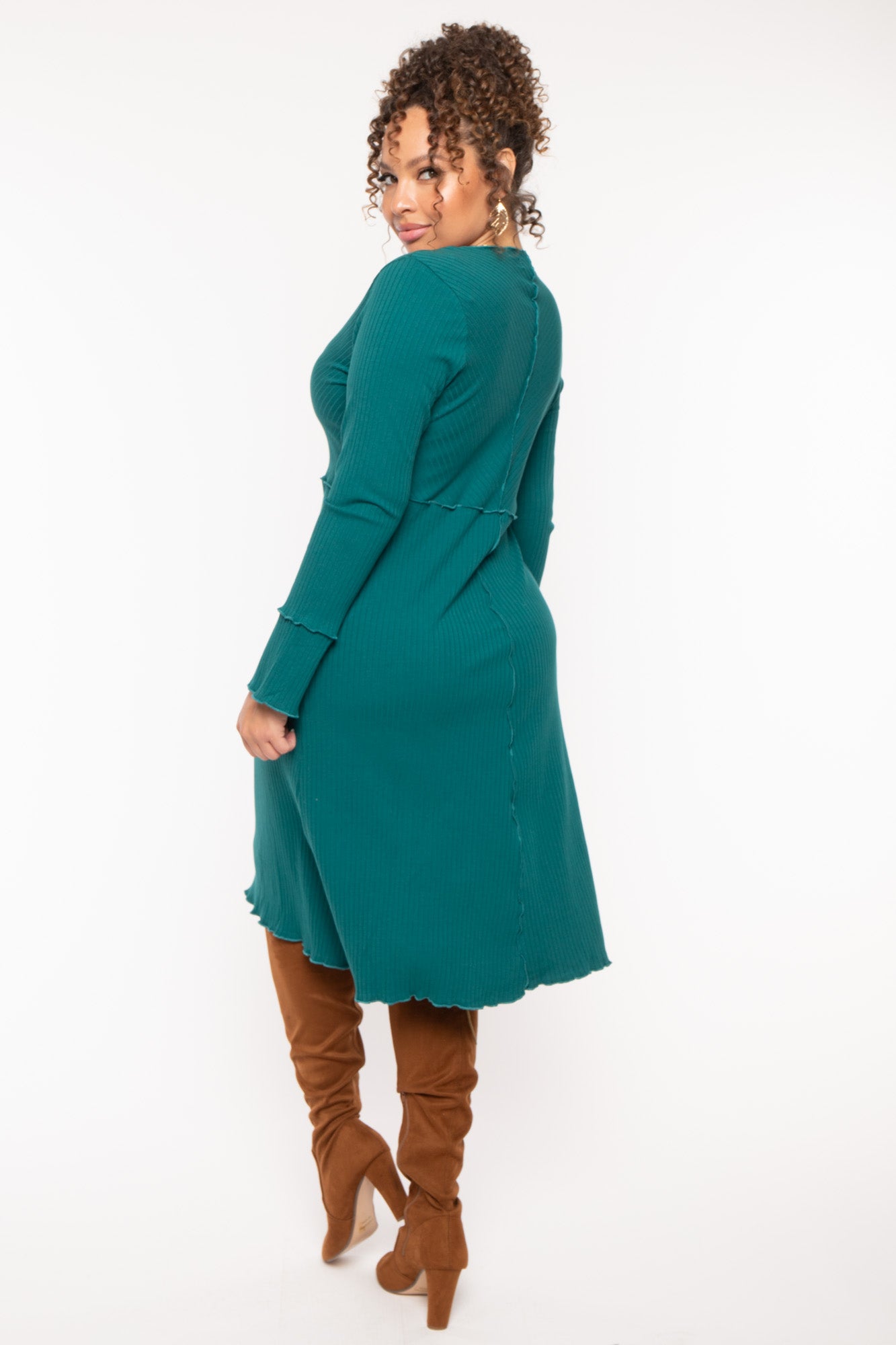 Plus Size Charlene Ribbed  Dress - Hunter Green