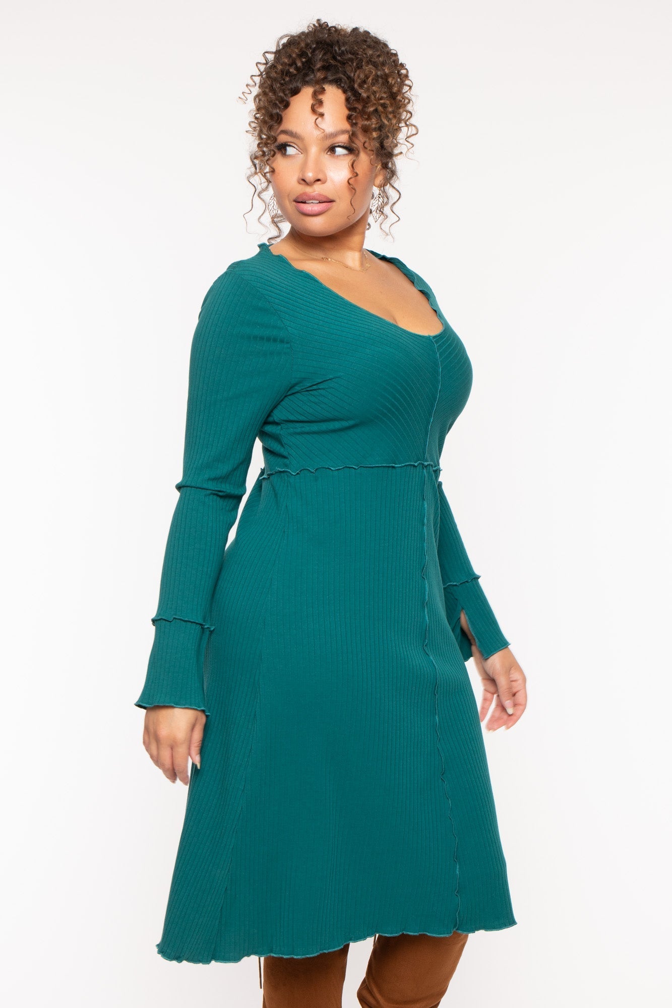 Plus Size Charlene Ribbed  Dress - Hunter Green