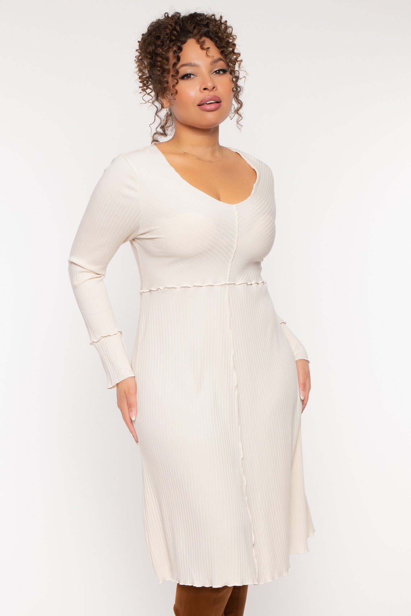 Plus Size Charlene Ribbed  Dress - Ivory