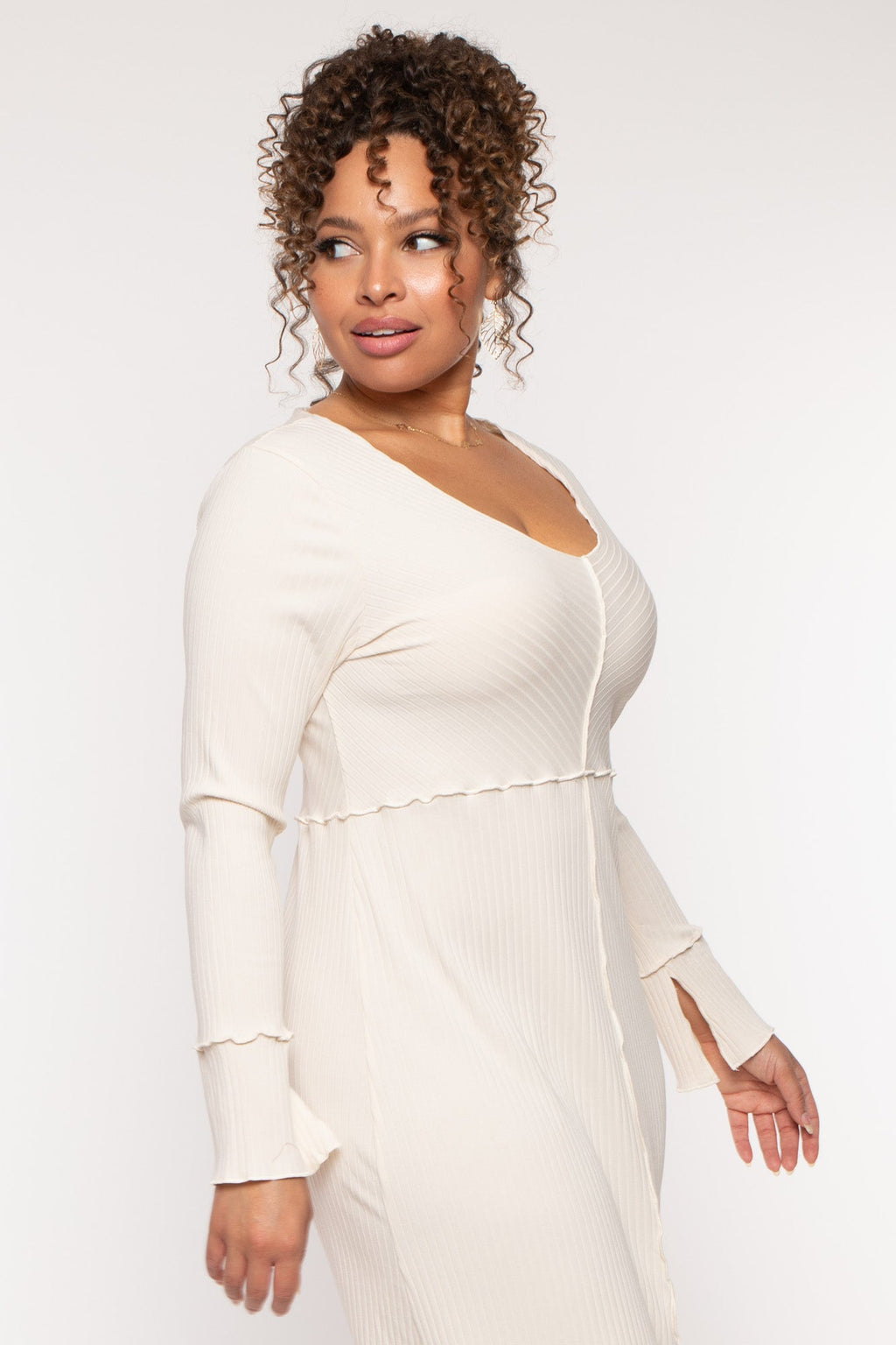 Plus Size Charlene Ribbed  Dress - Ivory