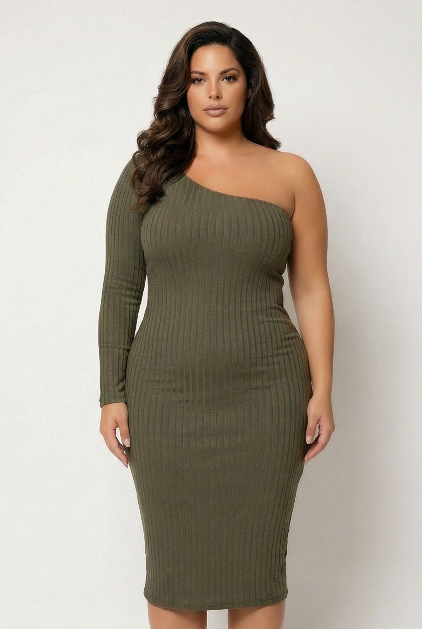 Plus Size Chic Rib Dress - Olive