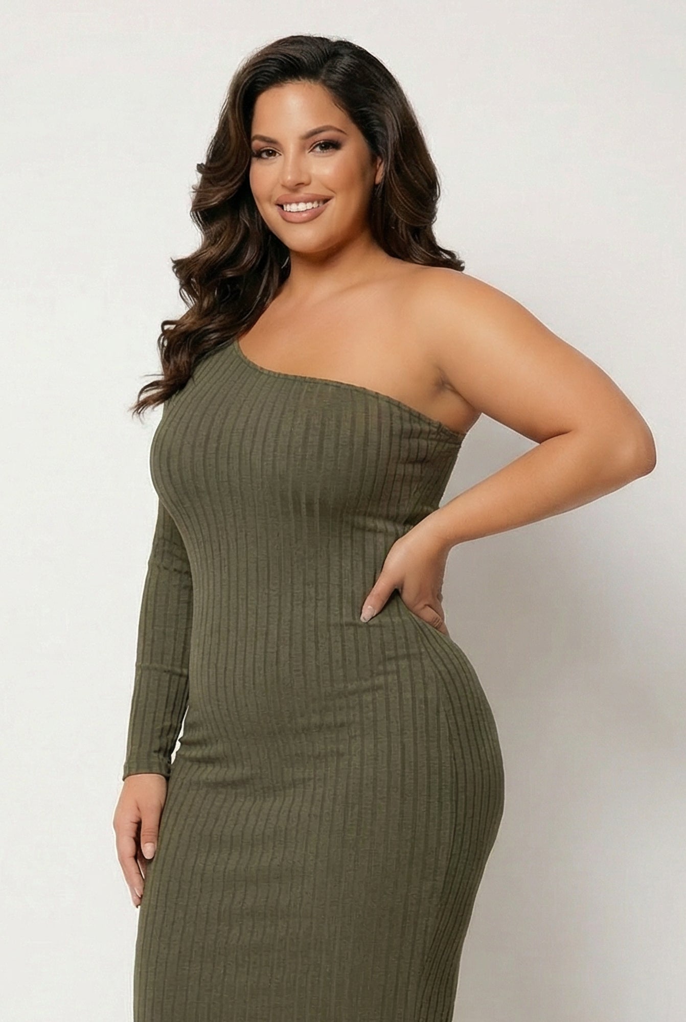 Plus Size Chic Rib Dress - Olive