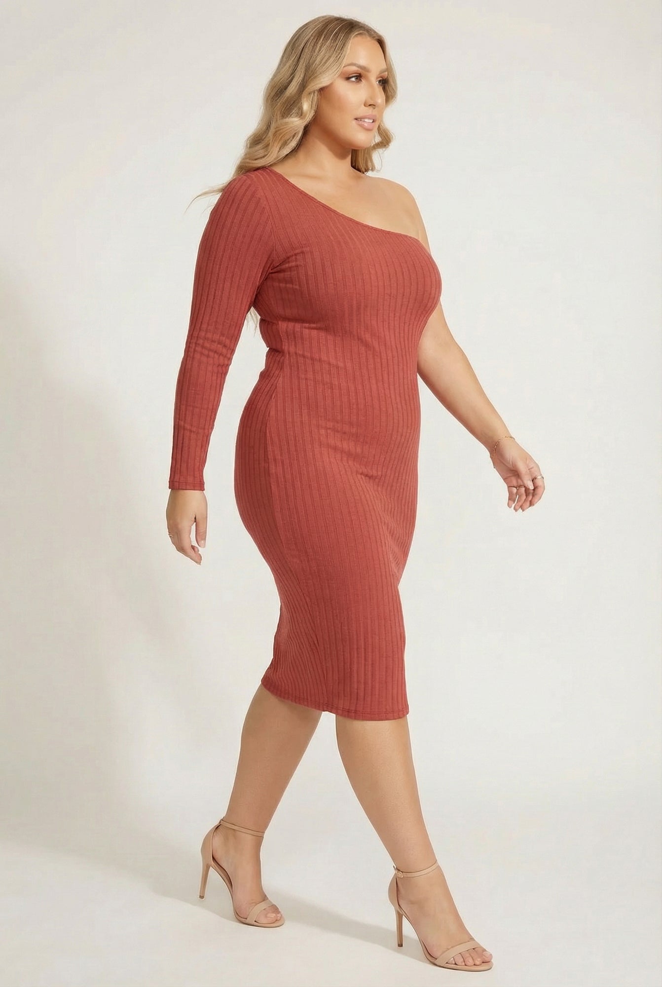 Plus Size Chic Rib Dress - Terracotta
