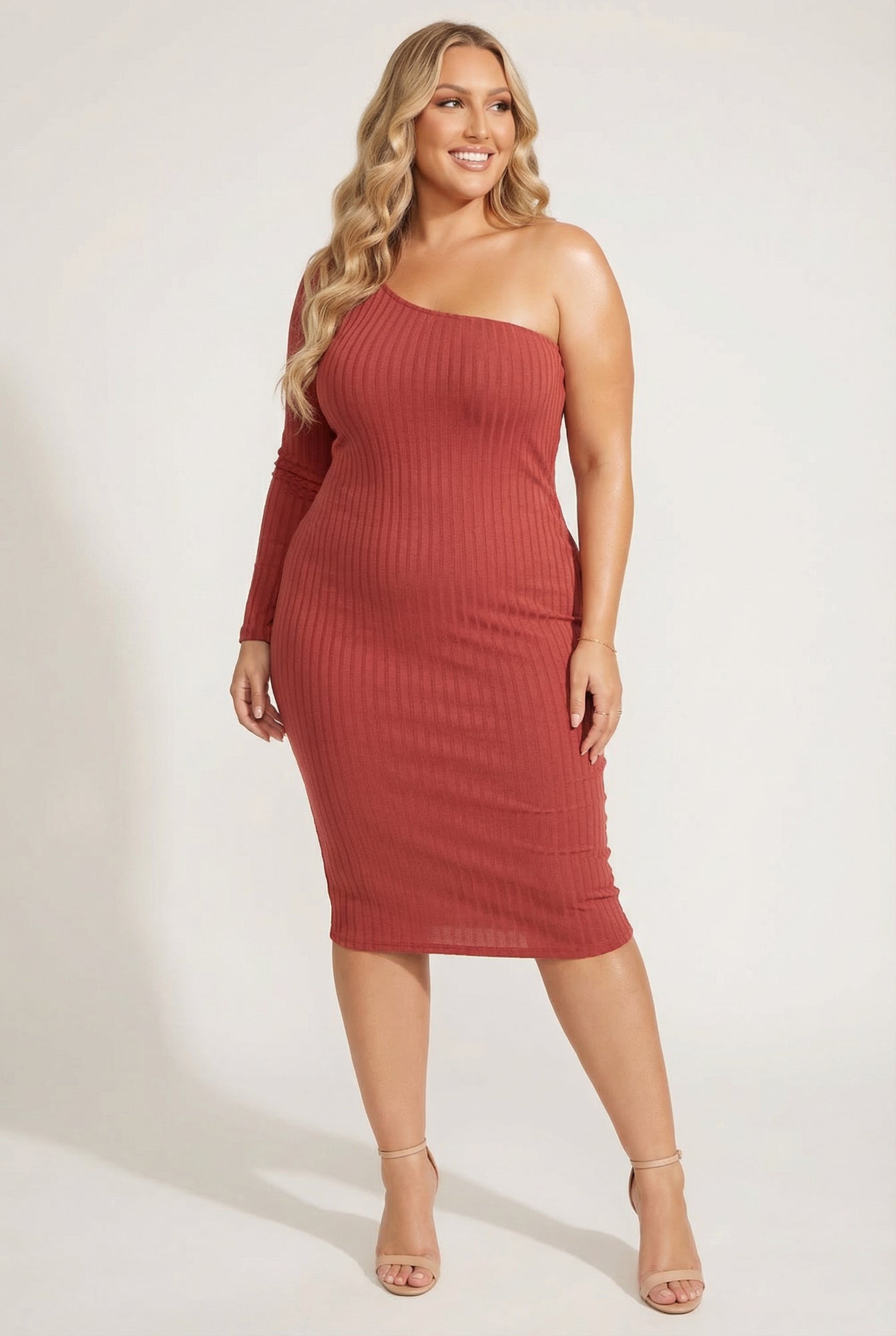 Plus Size Chic Rib Dress - Terracotta