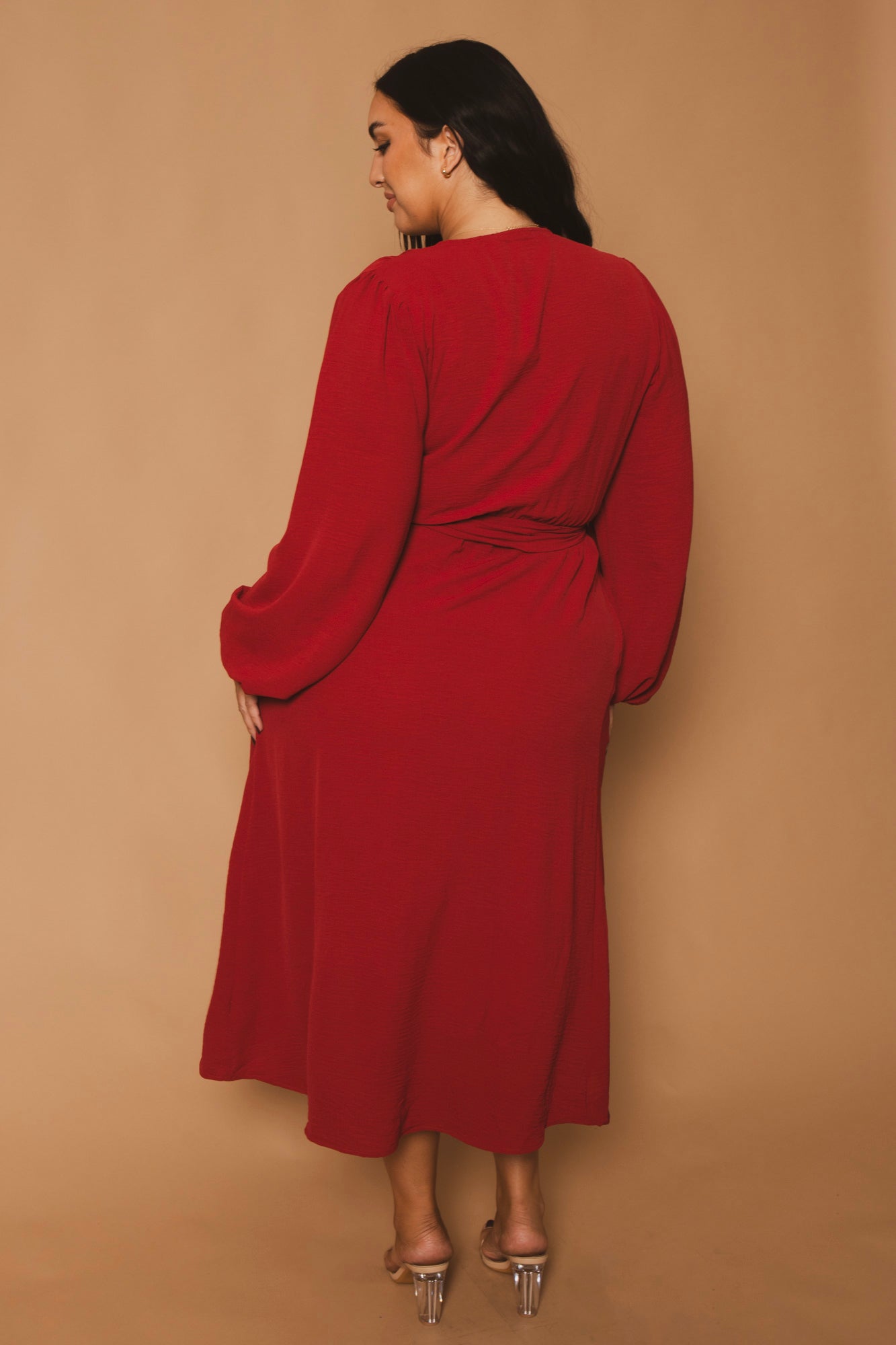 Plus Size Classic Wrap Belted Dress - Red