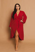 Plus Size Classic Wrap Belted Dress - Red