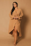 Plus Size Classic Wrap Belted Dress - Taupe