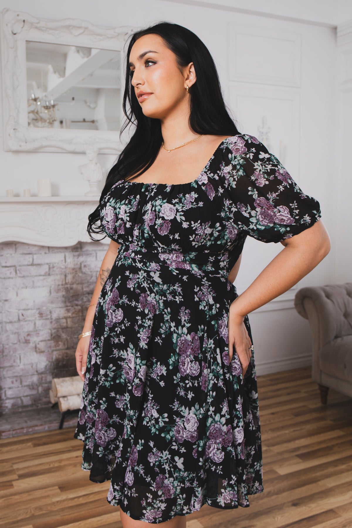 Plus Size Cottage Bloom Dress - Black