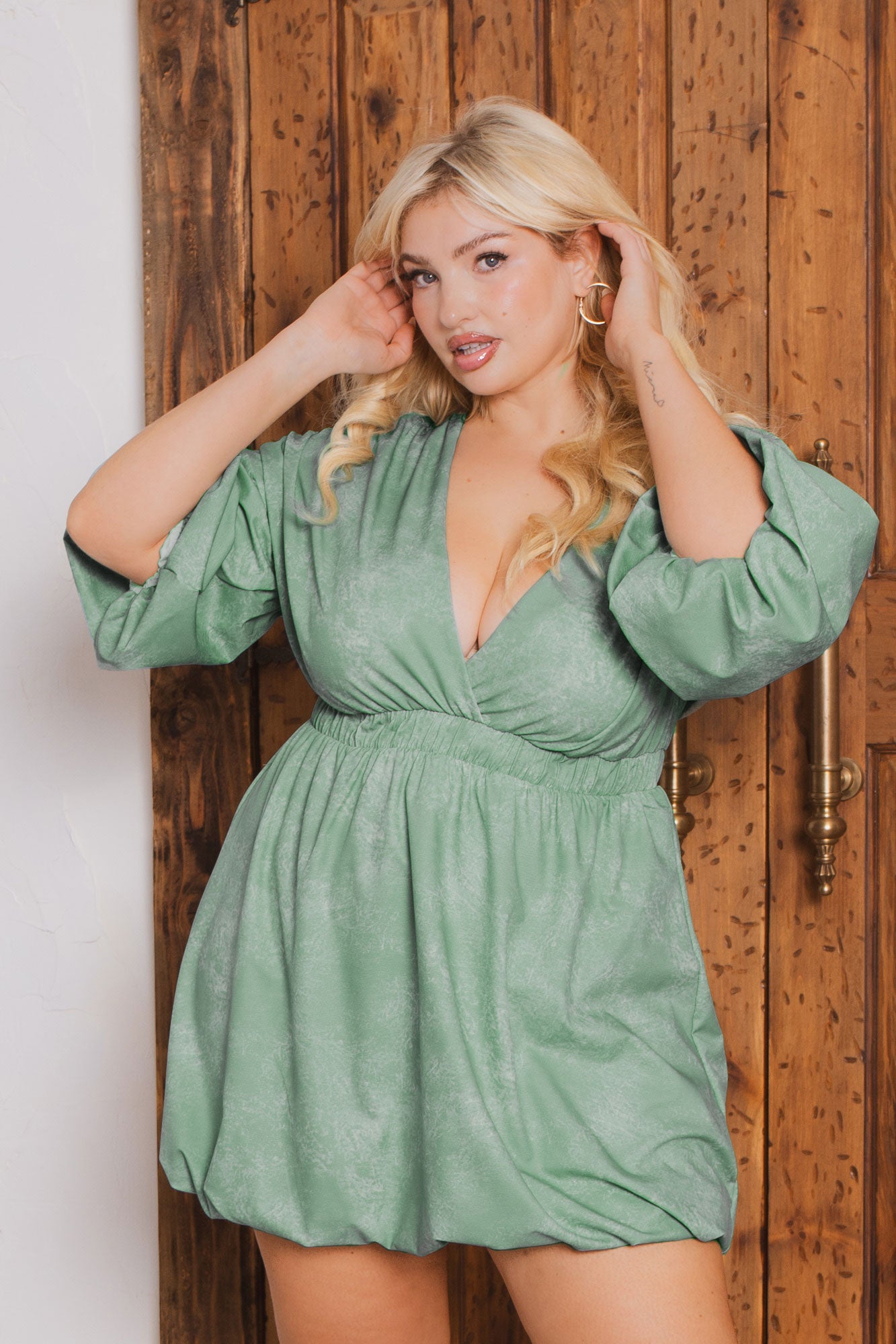 Plus Size Dahlia Bubble Mini Dress - Sage