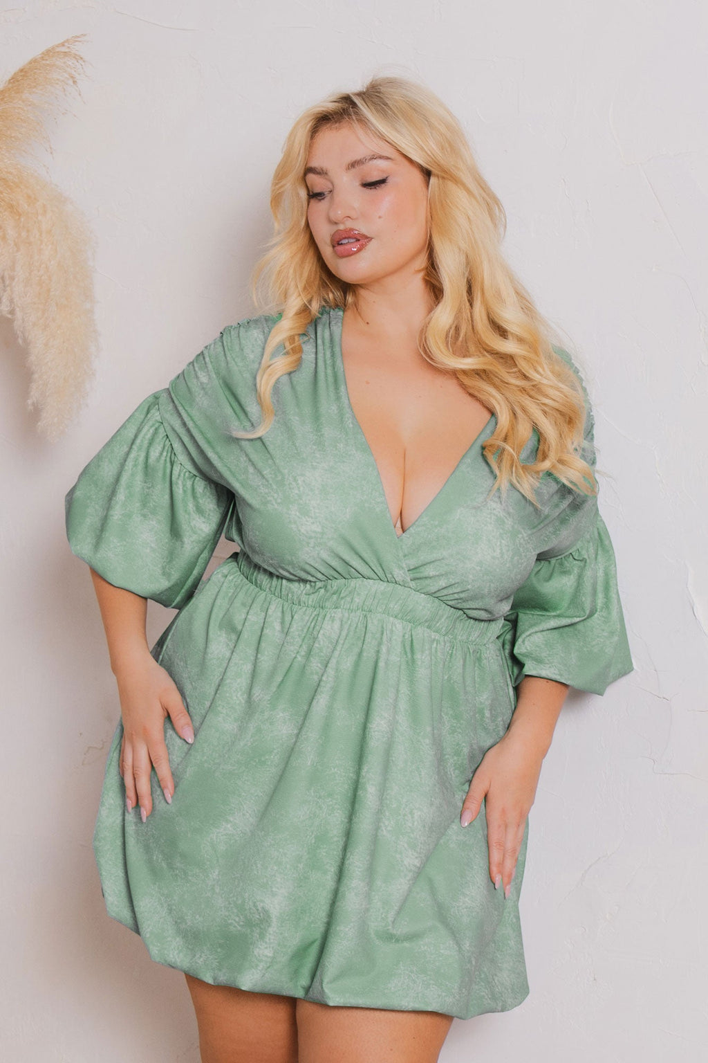 Plus Size Dahlia Bubble Mini Dress - Sage