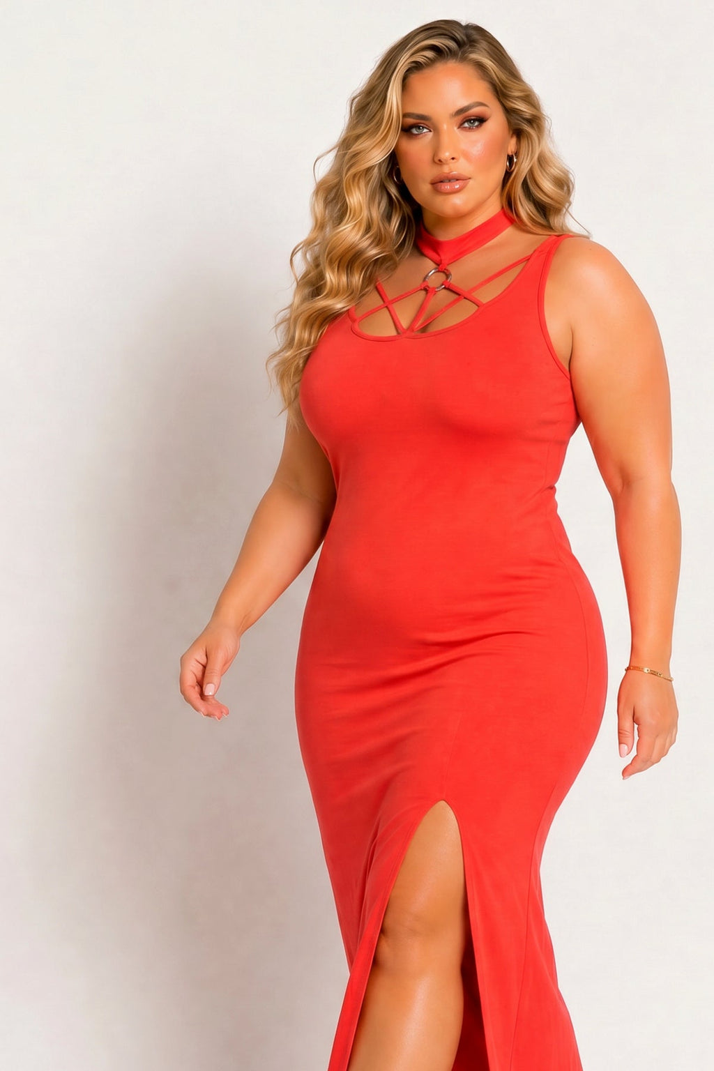Plus Size Daring Escape Dress - Coral