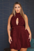 Plus Size Darla  Pleated Halter Dress- Burgundy