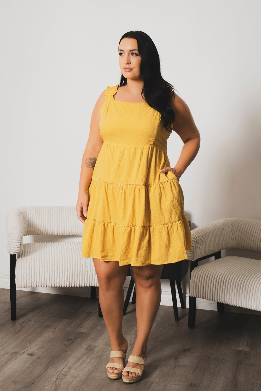 Plus Size Daydream Stroll Dress - Mustard