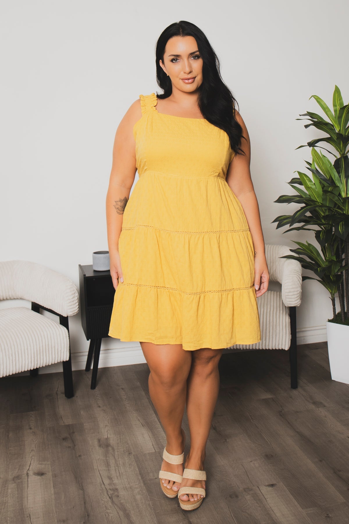 Plus Size Daydream Stroll Dress - Mustard