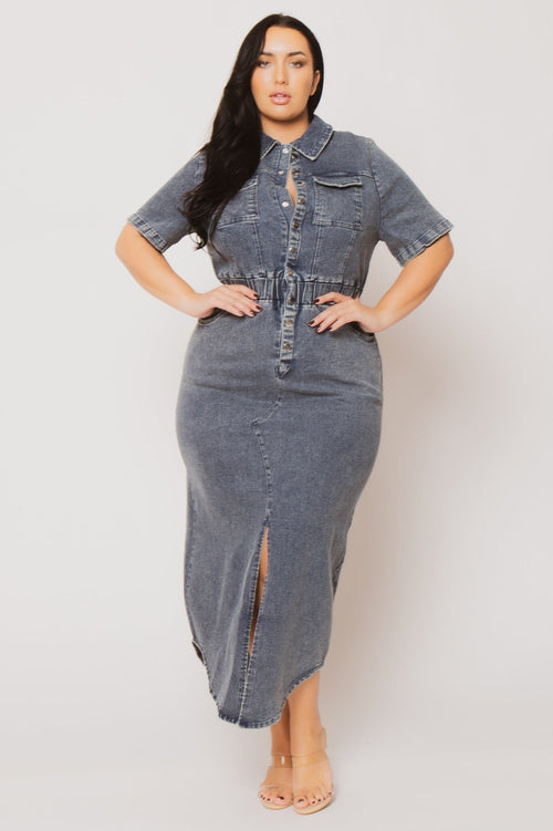 Plus Size  Denim Charm Dress - Dark Wash