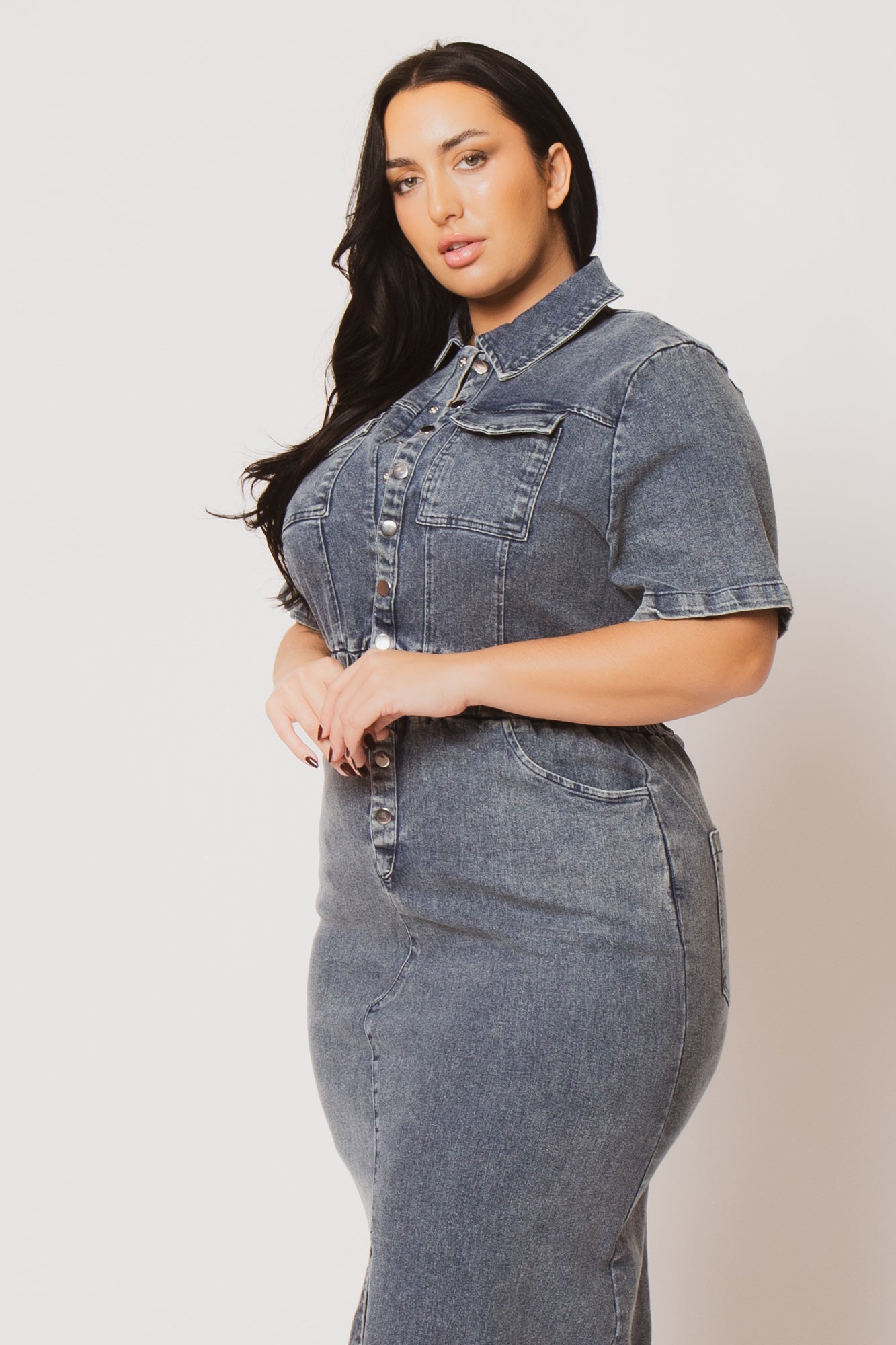 Plus Size  Denim Charm Dress - Dark Wash