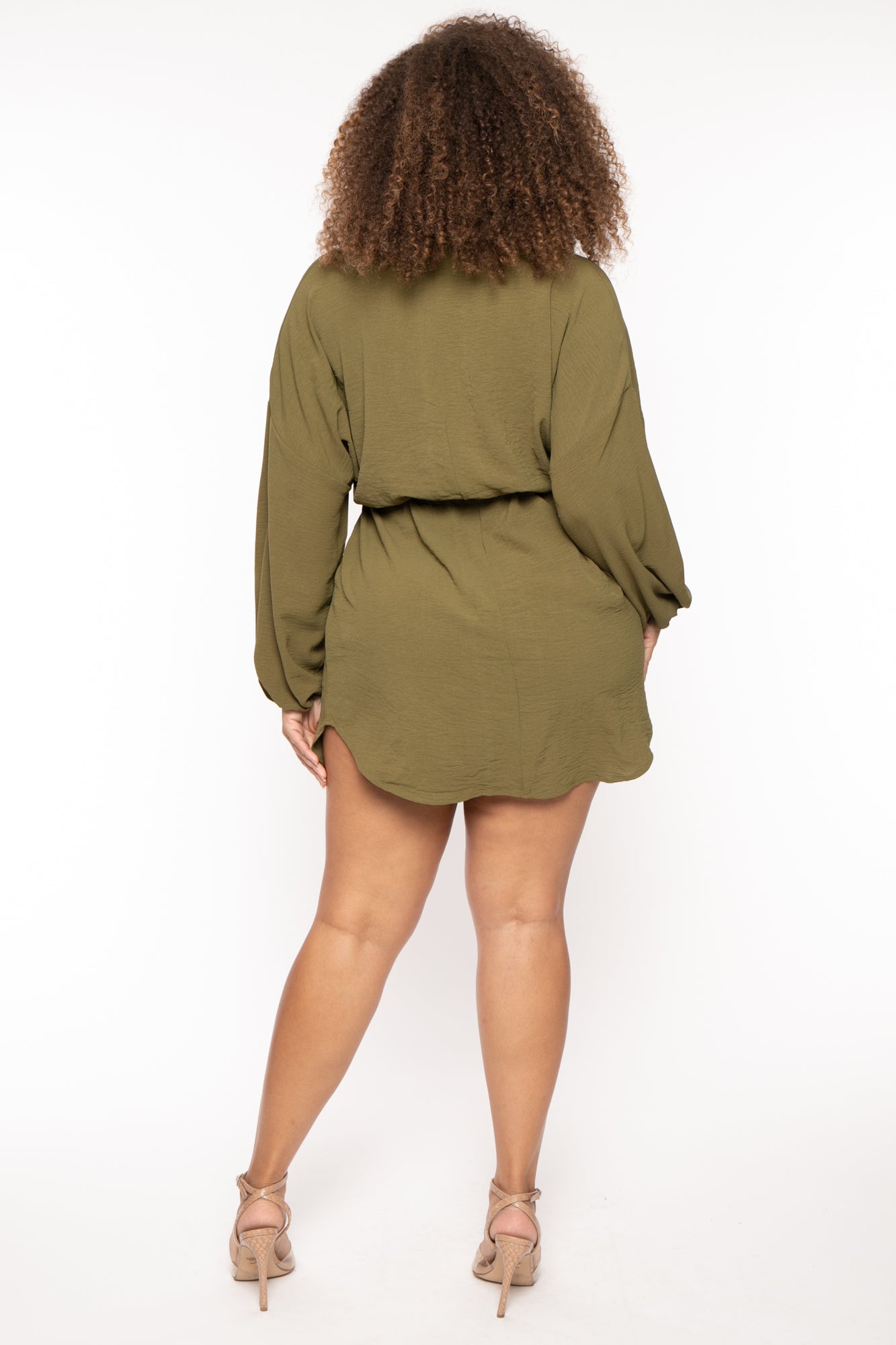Plus Size Donnie Drawstring  Shirt Dress - Olive