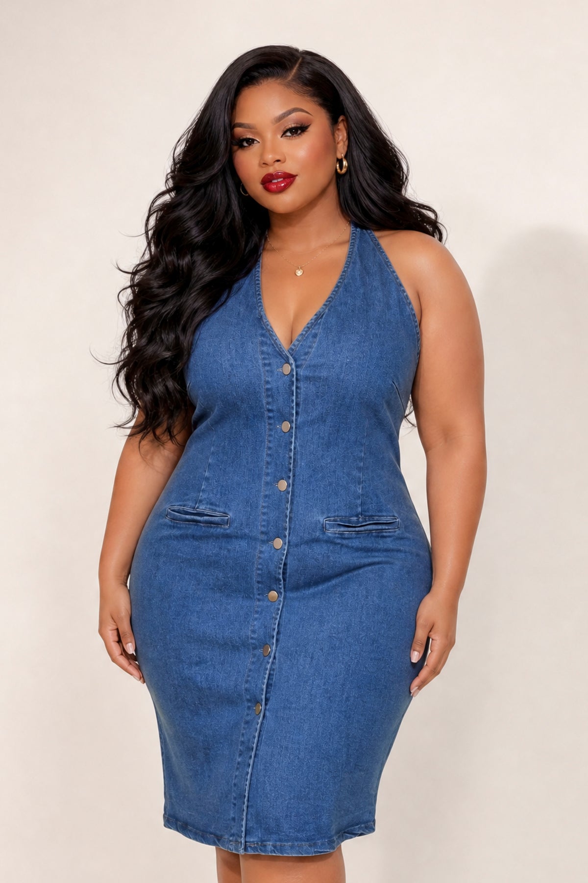 Plus Size Easton Curve Demin Dress - Blue
