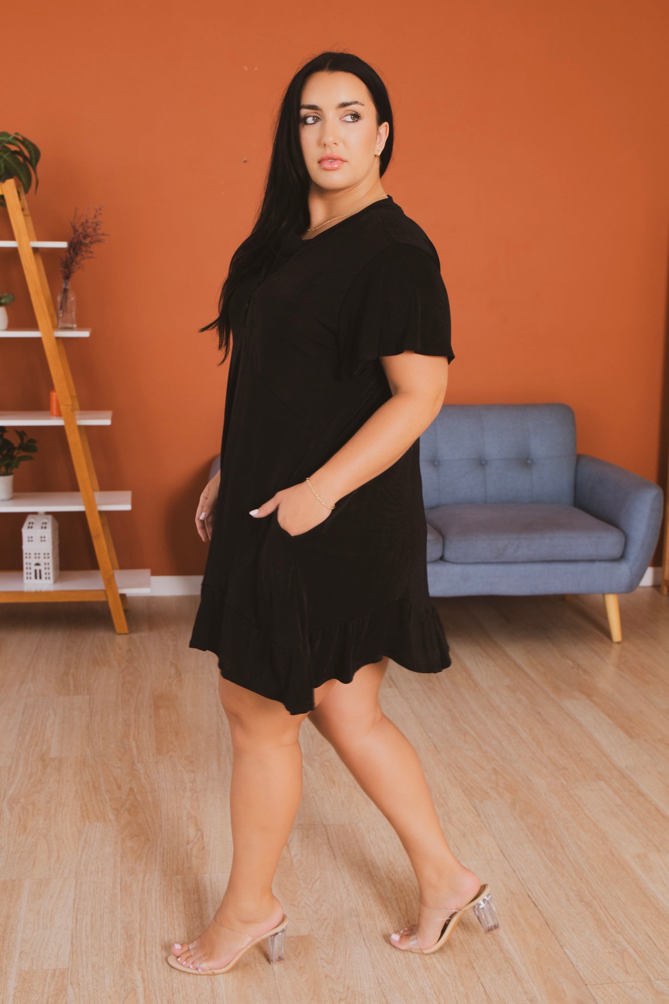 Plus Size Easy Days Ruffle Hem Dress  - Black