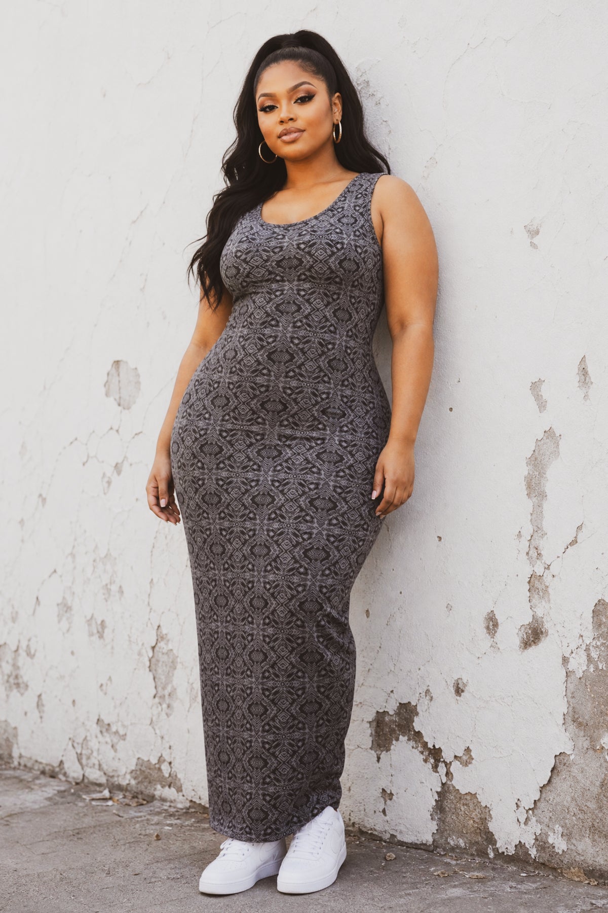 Plus Size Echo Mosaic Maxi Dress - Charcoal
