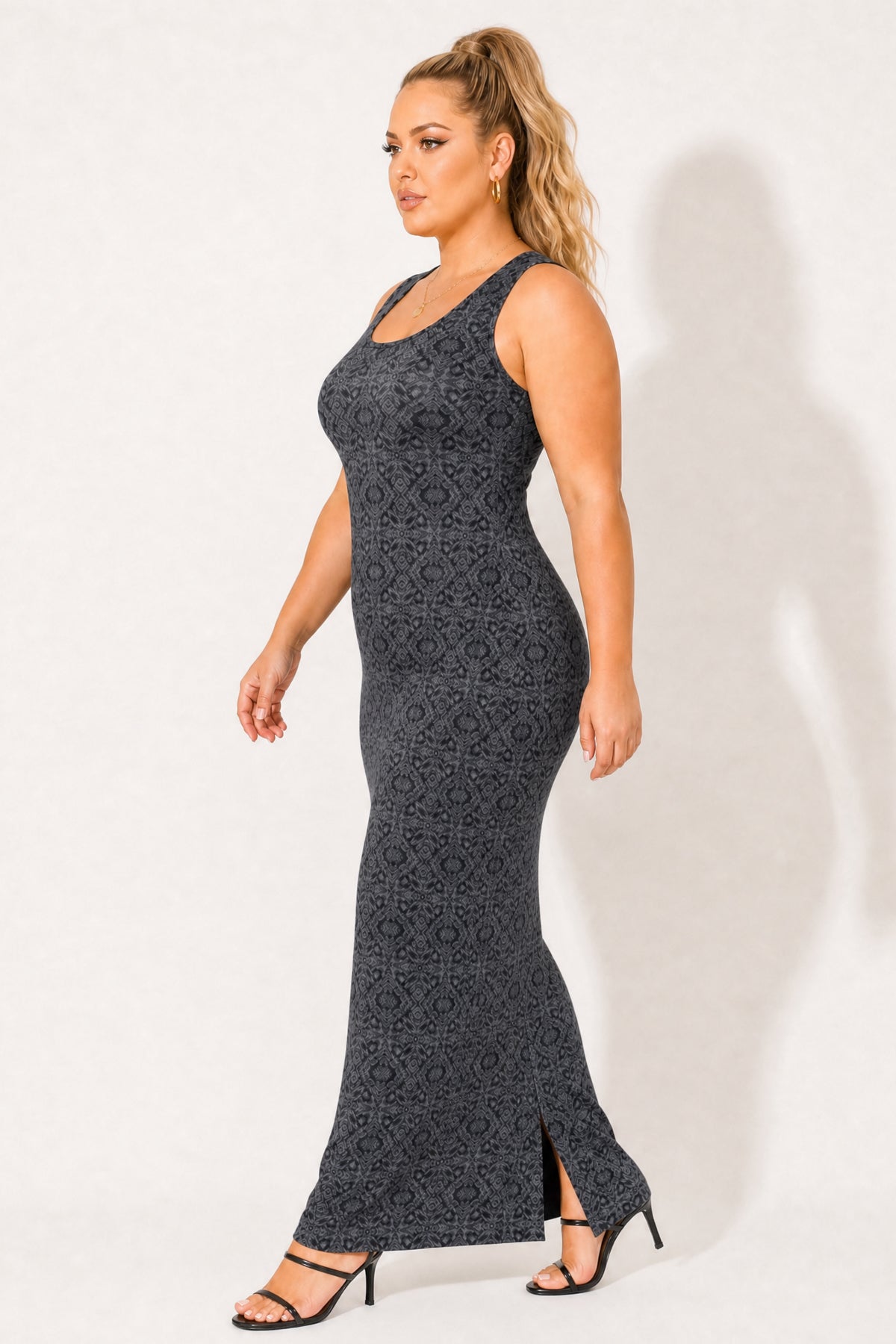 Plus Size Echo Mosaic Maxi Dress - Charcoal