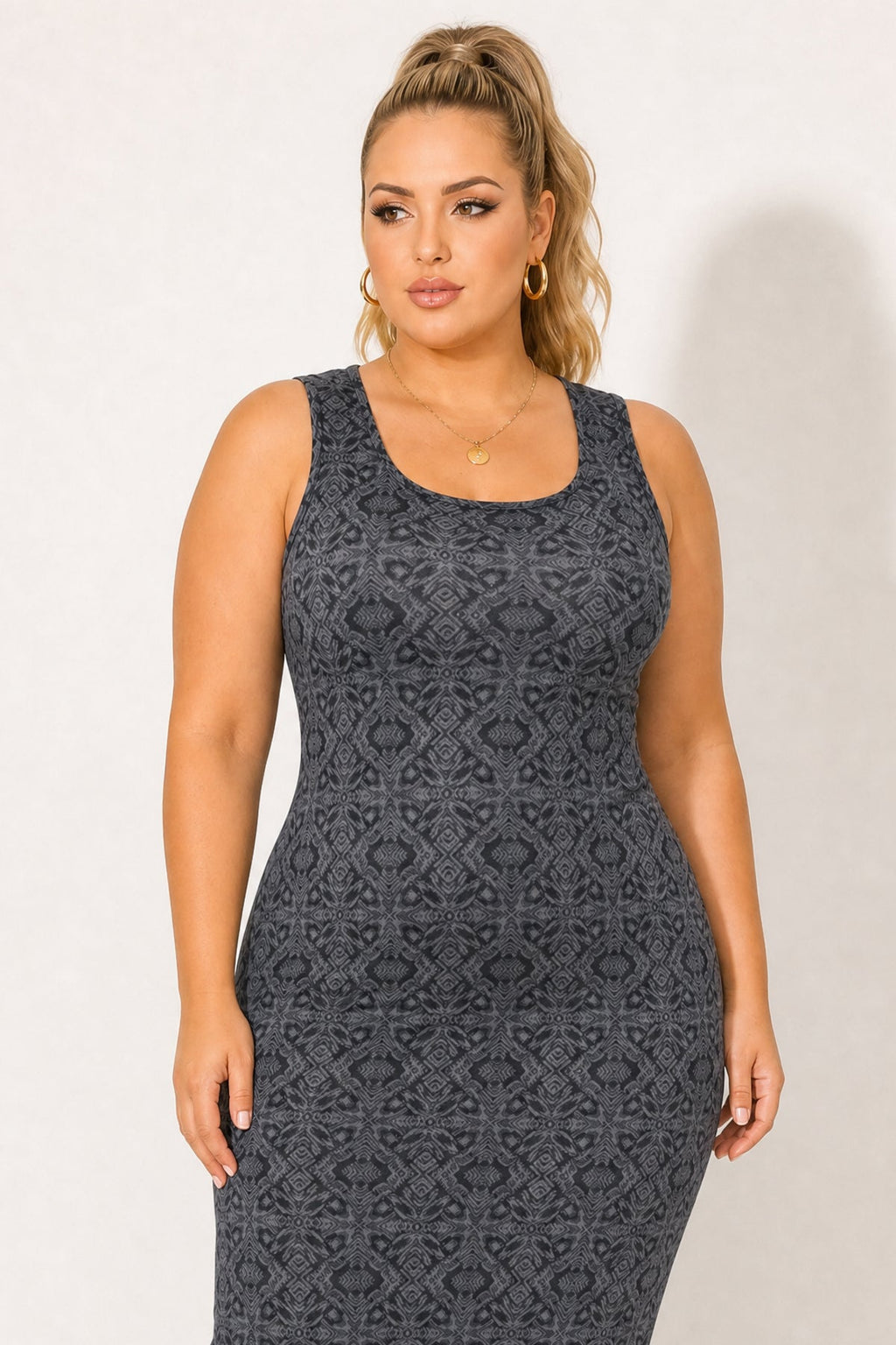Plus Size Echo Mosaic Maxi Dress - Charcoal
