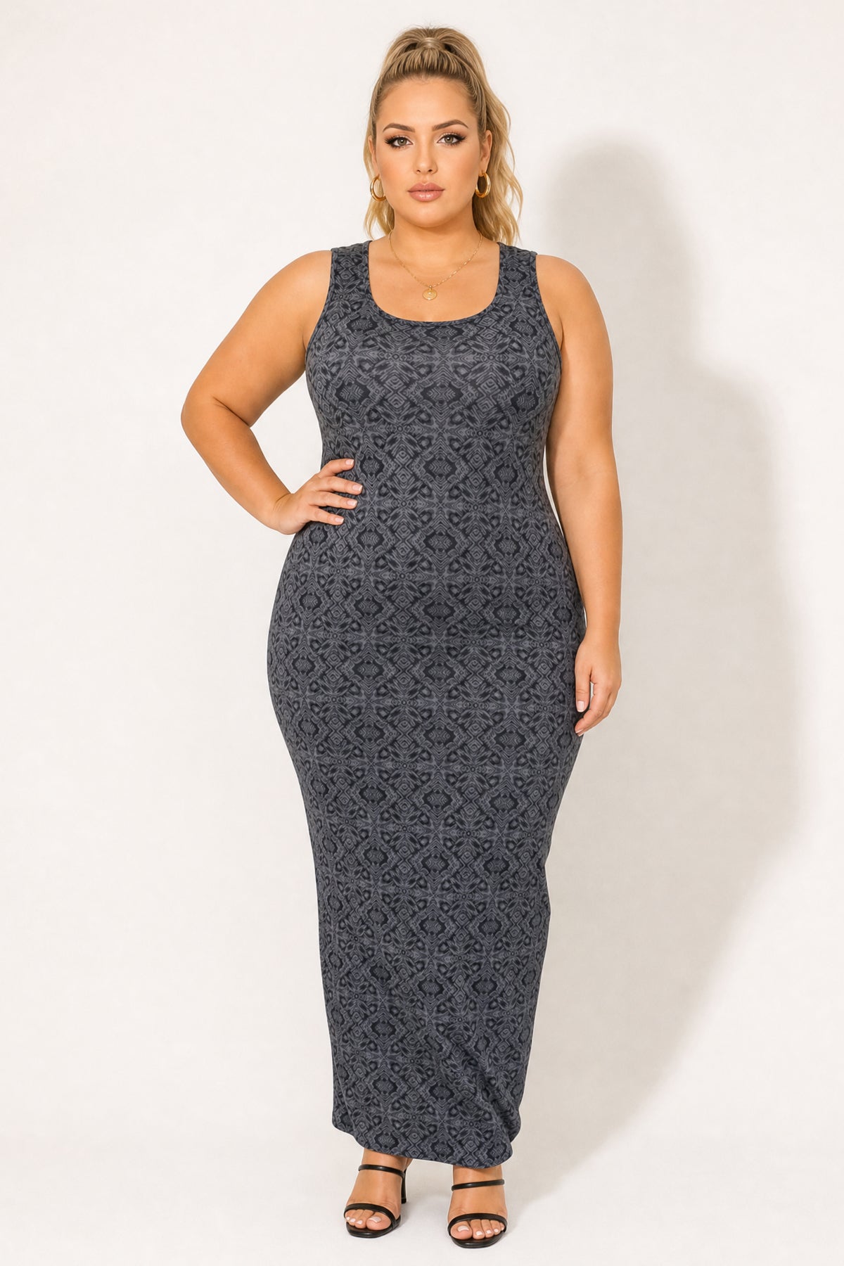 Plus Size Echo Mosaic Maxi Dress - Charcoal