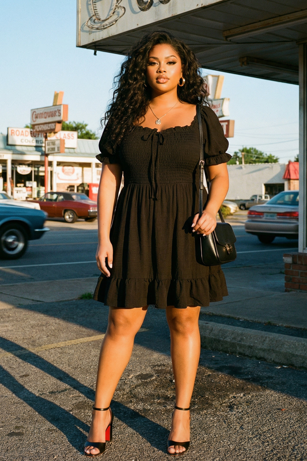 Plus Size Elena Ruffle Dress - Black