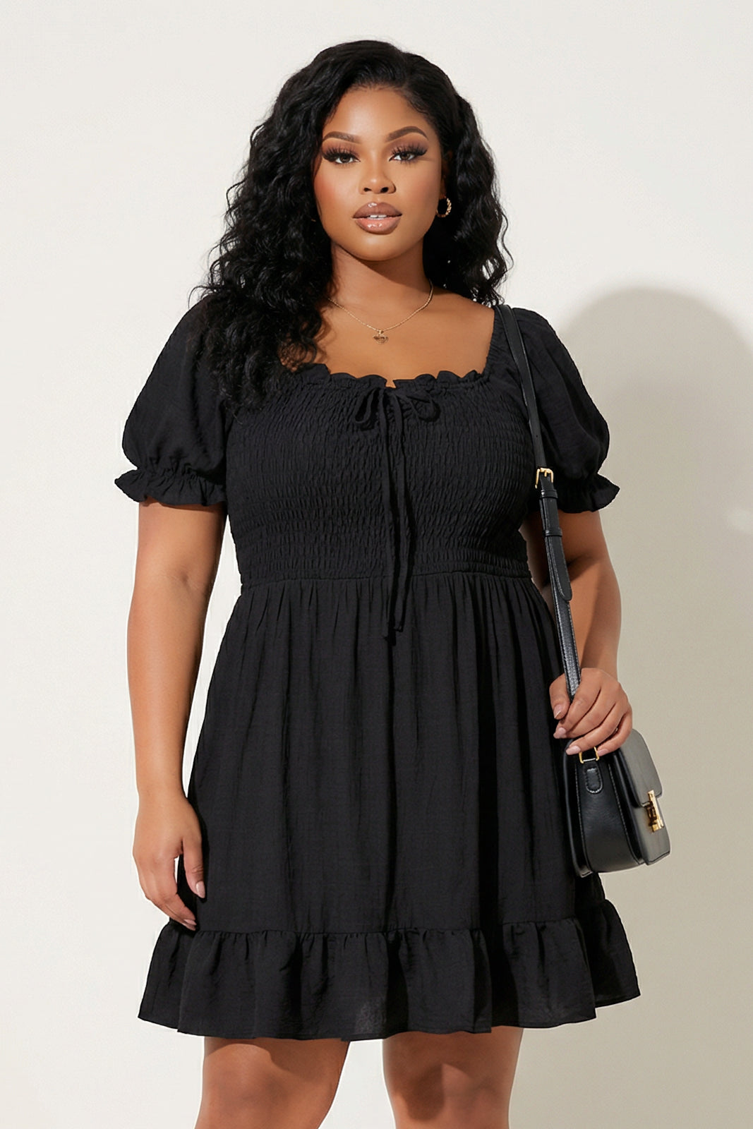 Plus Size Elena Ruffle Dress - Black