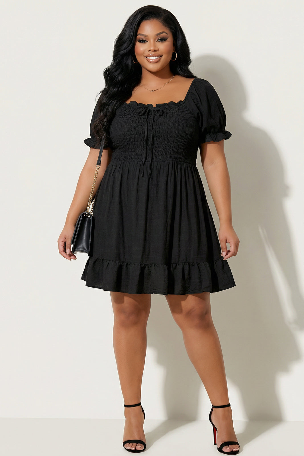 Plus Size Elena Ruffle Dress - Black