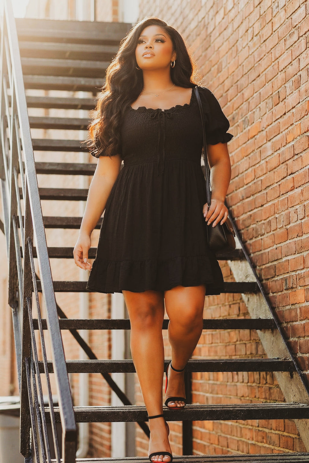 Plus Size Elena Ruffle Dress - Black