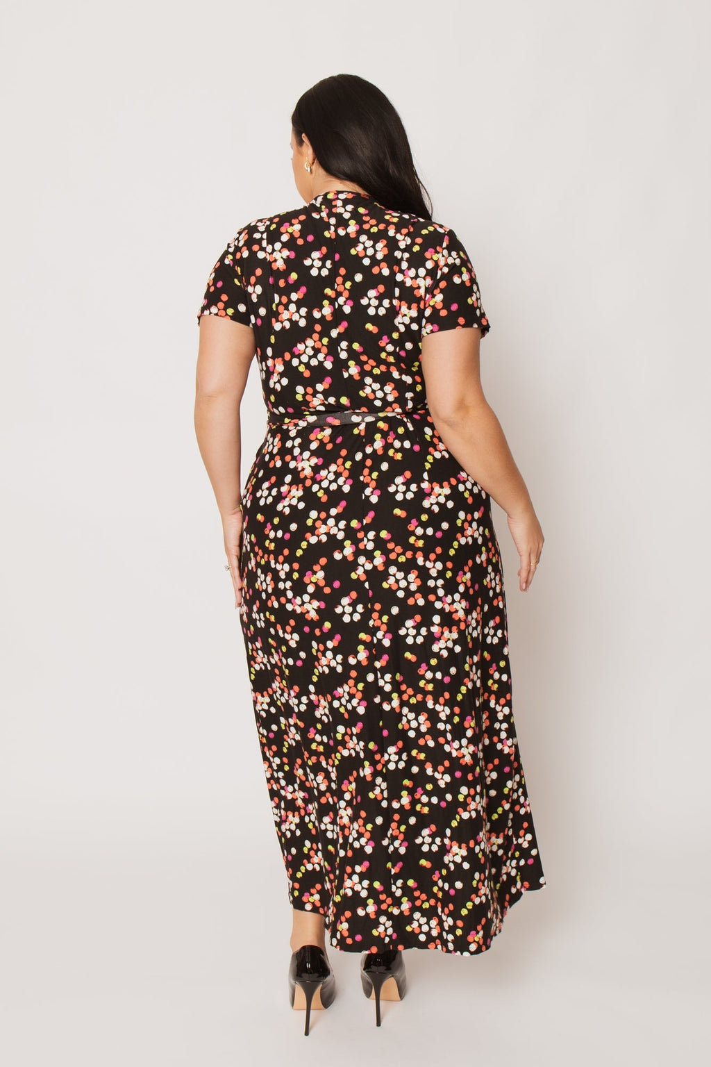 Plus Size Eliana Wrap Dress- Black/Pink