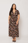 Plus Size Eliana Wrap Dress- Black/Pink
