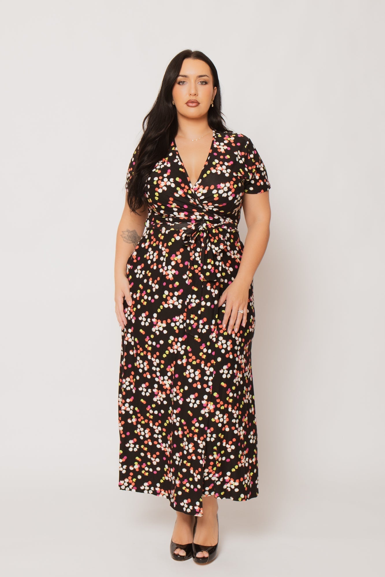 Plus Size Eliana Wrap Dress- Black/Pink