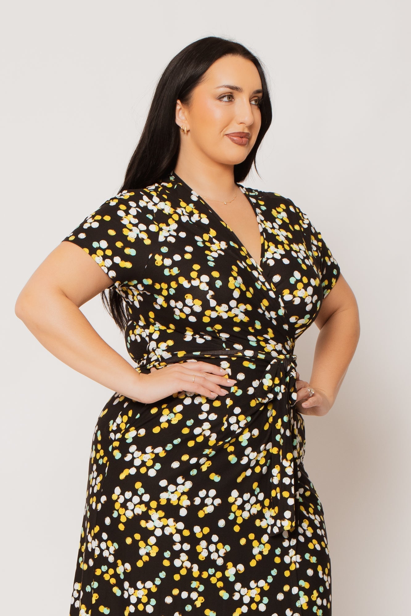 Plus Size Eliana Wrap Dress- Black/Yellow